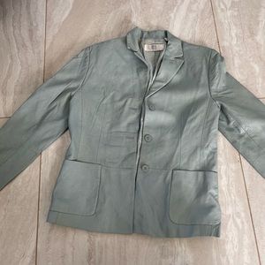 Baby blue leather jacket